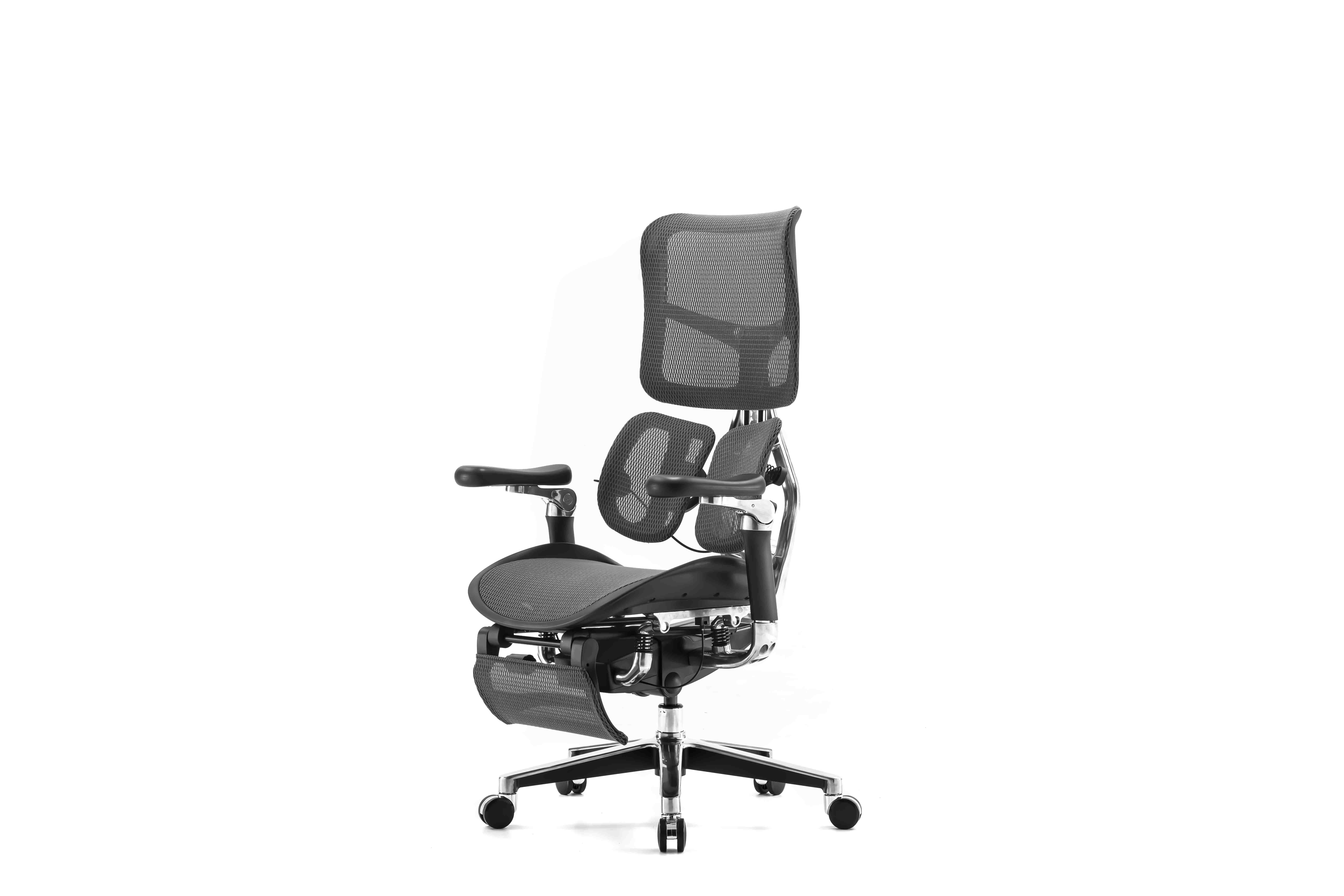 Эргономичное кресло Falto SCALA с подножкой (каркас чёрный, сетка тёмно-серый)