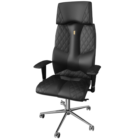 Эргономичное кресло Kulik System Business экокожа с подголовником, с прошивкой Design 0601