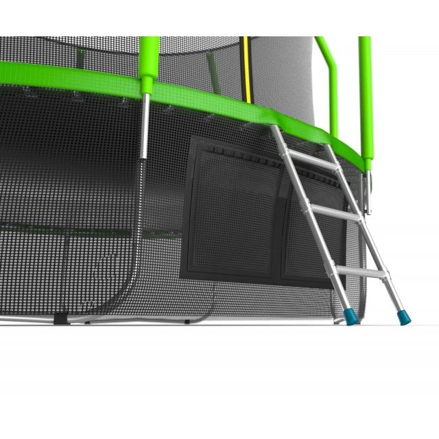 Батут Evo Jump Cosmo 12 ft, с внутренней сеткой и лестницей (зелёный) + нижняя сеть