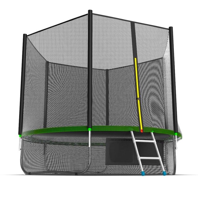 Батут Evo Jump 10 ft, с внешней сеткой и лестницей (зелёный) + нижняя сеть