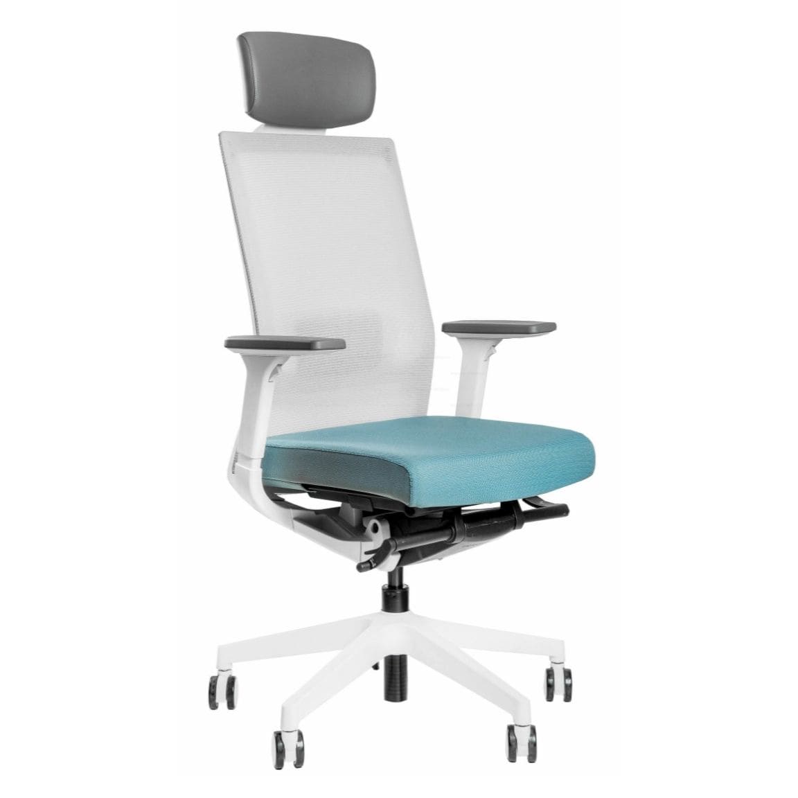 Эргономичное кресло Falto A-1 AON 11WAL/GY-BL (Каркас белый,  спинка серая, сидение синие)