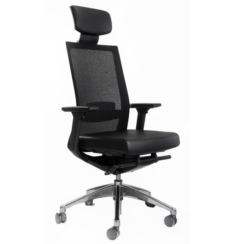 Эргономичное кресло Falto A-1 AON-11-KAL-AL/BK-BK-L (Каркас черный,  спинка черная, сидение эко-кожа черная)