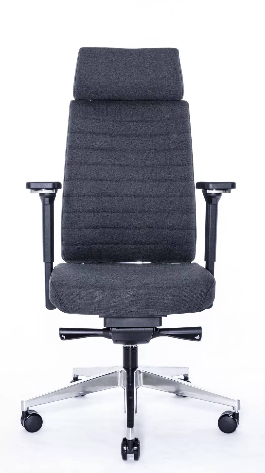 Эргономичное кресло Falto TRONA 1702-18H Medley black 60999 (черный каркас / т. серая ткань / АЛ крестовина)