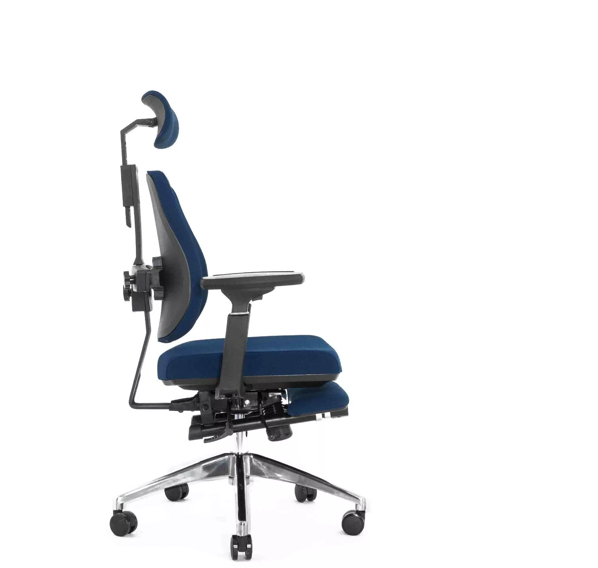 Ортопедическое кресло Falto ORTO-ALPHA FOOTREST AM-02A (черный каркас / обивка ткань DARK BLUE LM-07) с подножкой