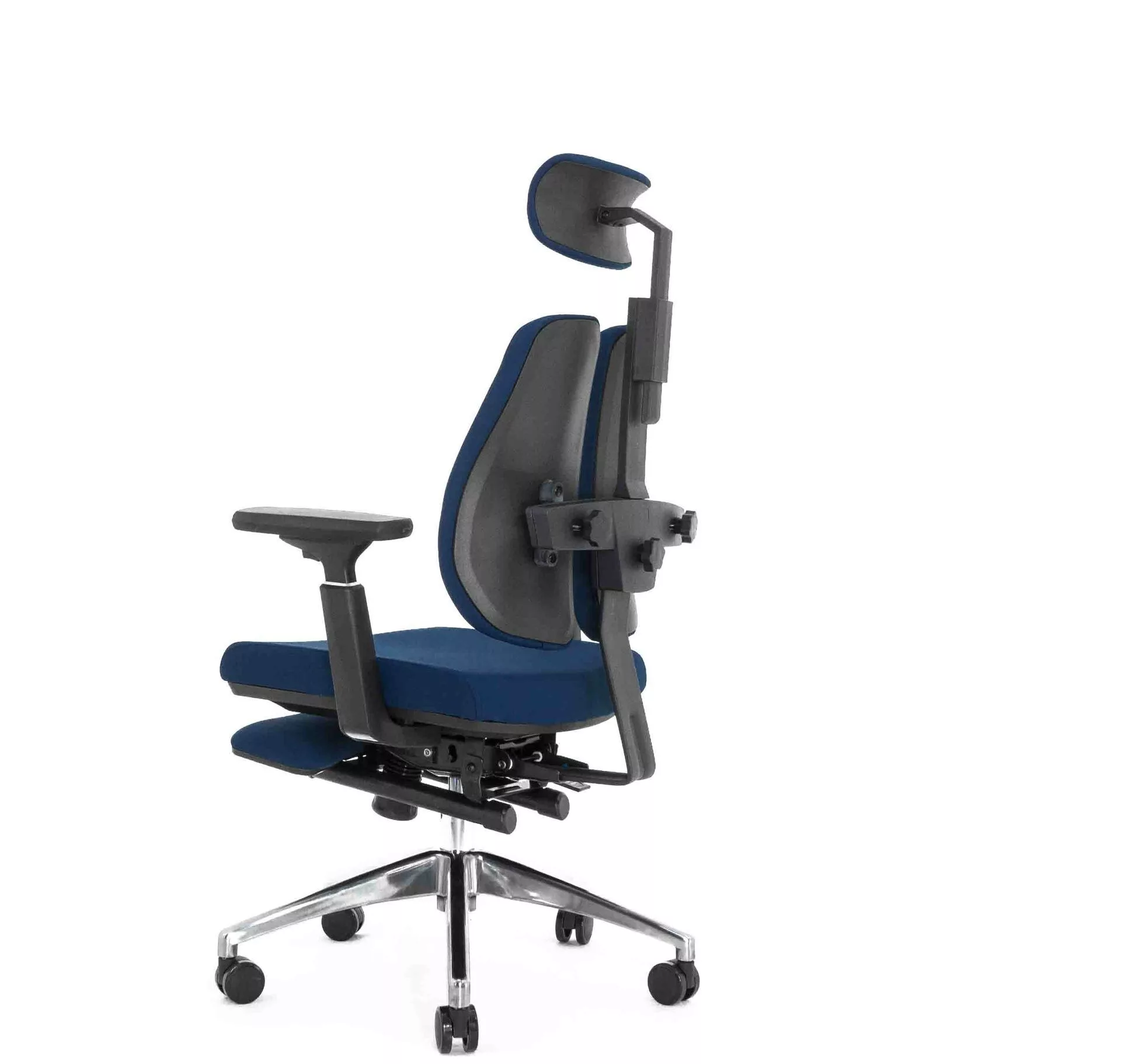 Ортопедическое кресло Falto ORTO-ALPHA FOOTREST AM-02A (черный каркас / обивка ткань DARK BLUE LM-07) с подножкой