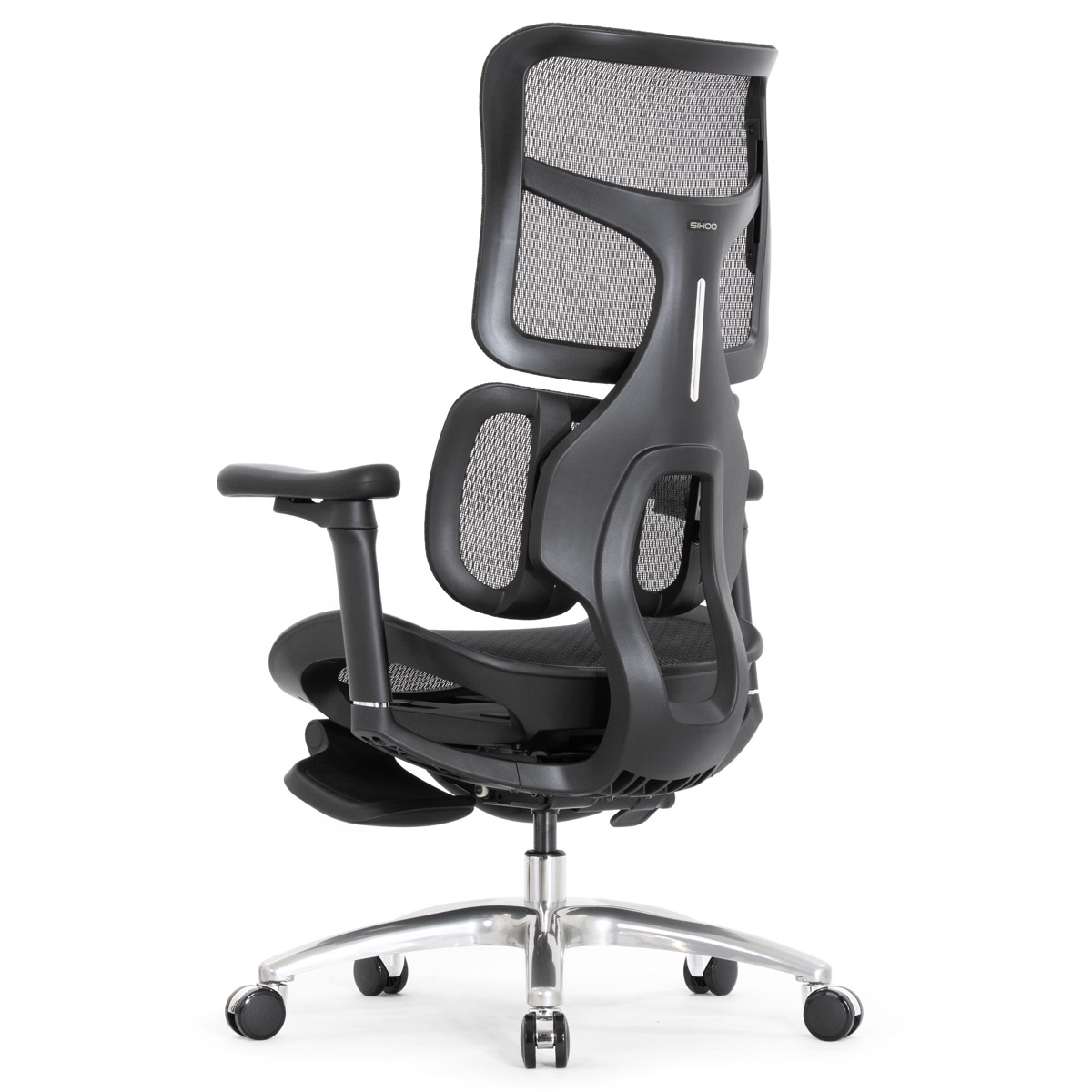 Эргономичное кресло Falto Scala Office с подножкой (разделённый поясничный упор, сетка, чёрный)