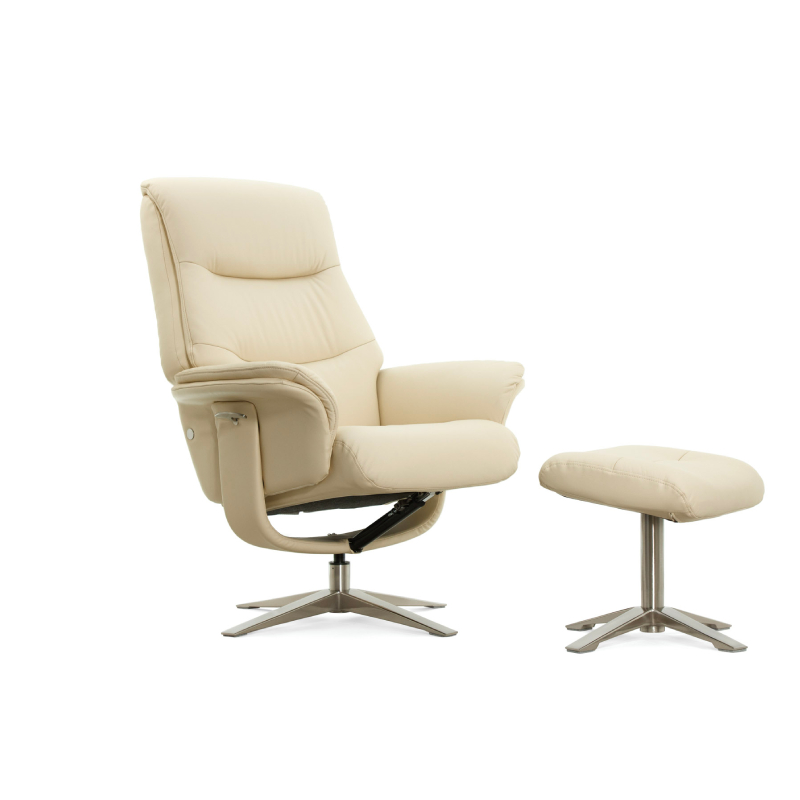 Кресло-реклайнер Falto Boss (оттоманка, натуральная кожа, бежевый)