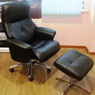 Кресло-реклайнер Relax FALTO BOSS 7826A с пуфом для ног, обивка КОЖА 001 BLACK