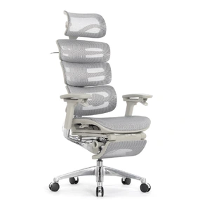 Эргономичное кресло Falto Evolution с подножкой (тихие вставки, управление на подлокотниках, сетка, серый)