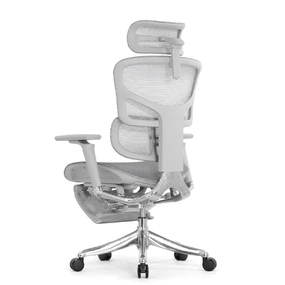 Эргономичное кресло Falto Pro 2 с подножкой (3D поясничный упор, подголовник 4D, каркас серый, белый)